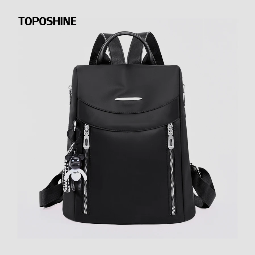 

Рюкзак Toposhine с подвеской, модная женская сумка, серебристый металлический ранец на молнии, черные Оксфордские сумки