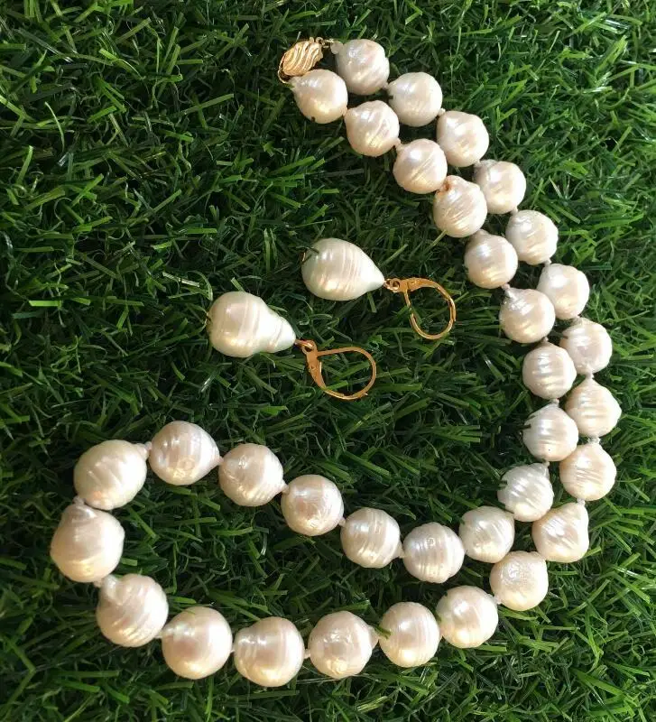 11-13 мм Белое Южное море барокко Жемчужное ожерелье серьги желтая застежка |