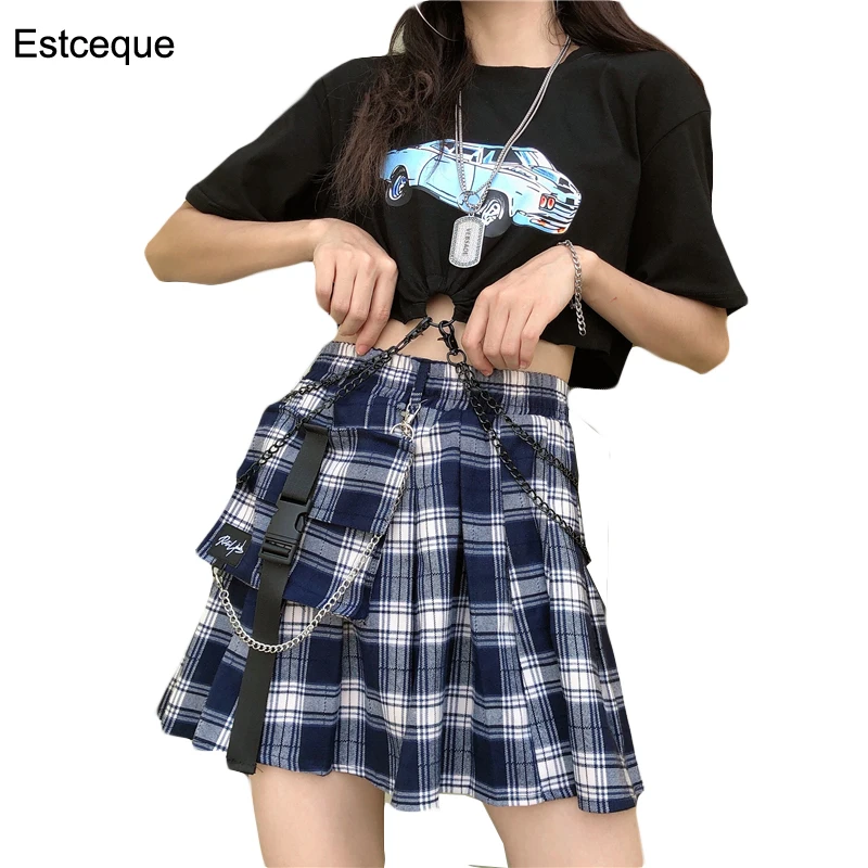 Летняя женская юбка в Корейском стиле сафари плиссированная мини с большими