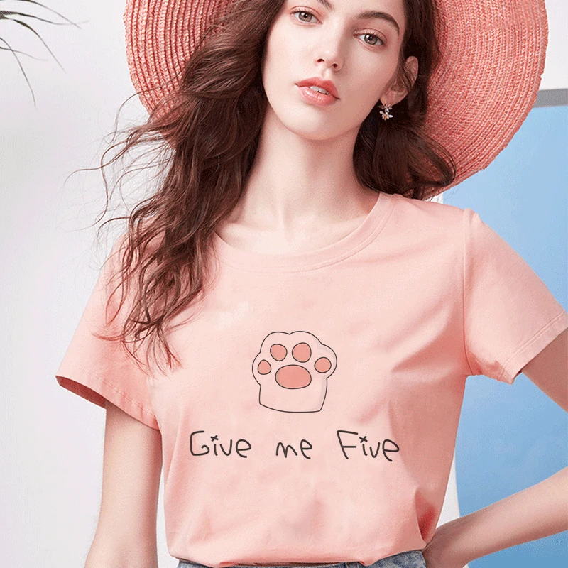 Корейская летняя Милая футболка Ulzzang с принтом кота любит животных и собак топы