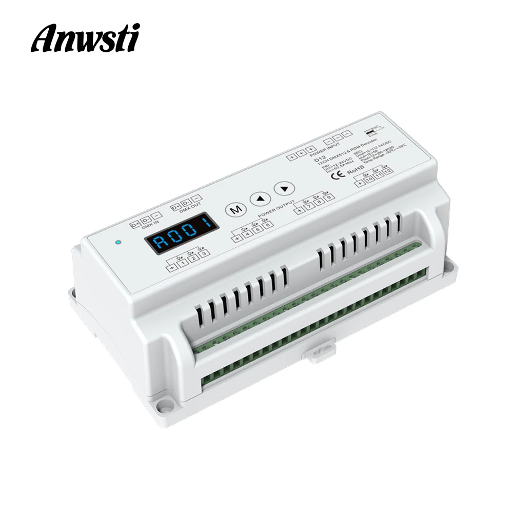Декодер DMX512 12 канальный постоянное напряжение постоянный ток В 24 с дисплеем на Din