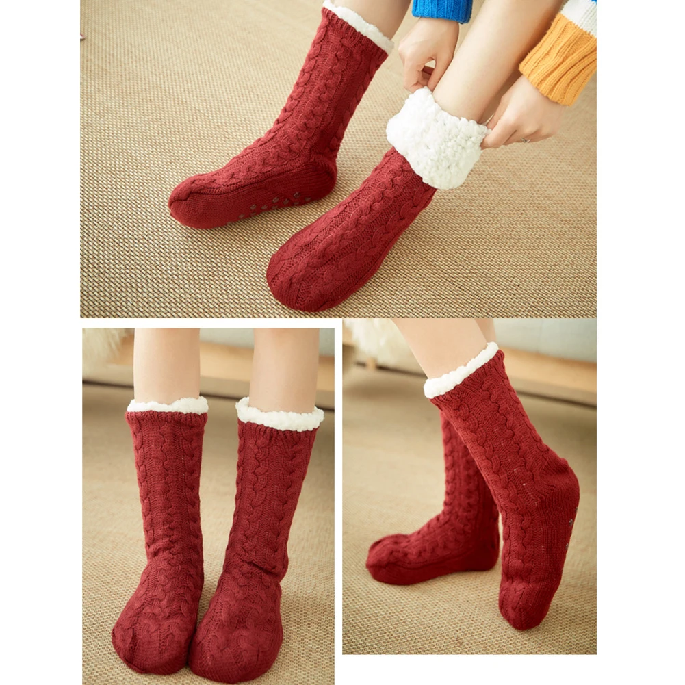 

In Tube Fluffy One Size Cozy Thickened Non Slip Women Socks Adult Warm Bed Floor Soft Home Artificial Fleece Lined Winter