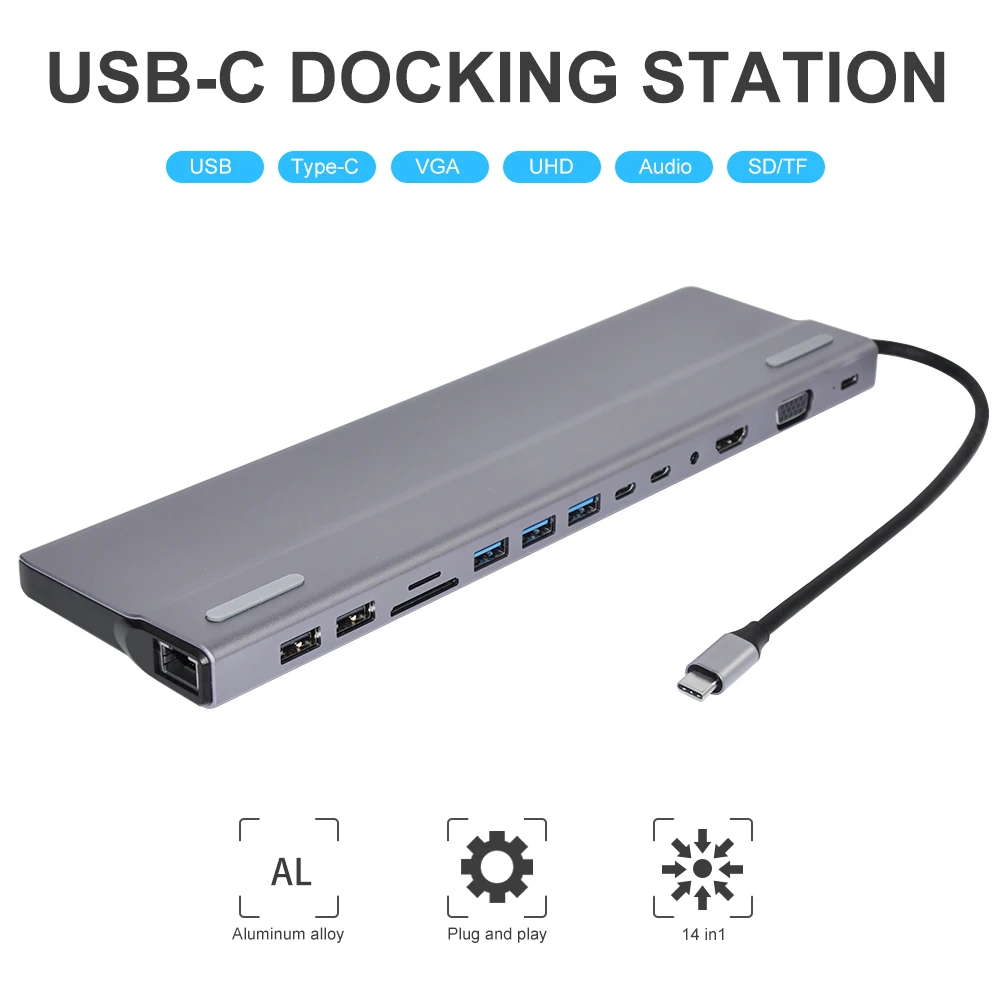 

DeepFox 14-In-1 Type C Hub USB C to HDMI VGA Lan USB 3.0 Ports SD/TF Card Reader USB-C Power Delivery for MacBook Pro