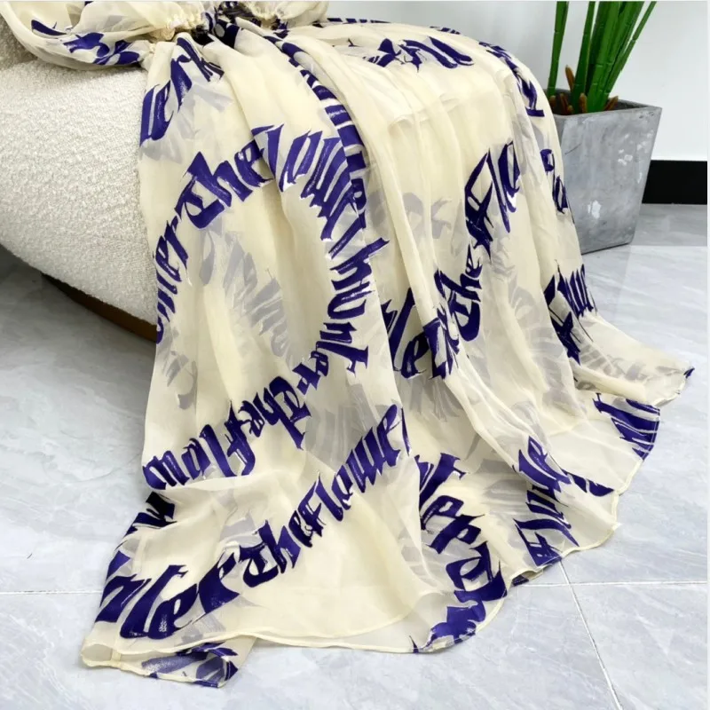 

European Fashion Style Letter Print 2021 Spring Newest 100% Natural Silk Vintage Loose Dresses