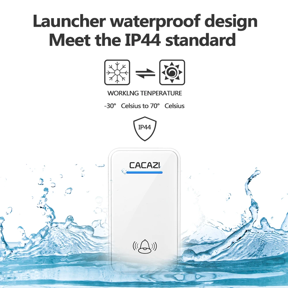 Звонок CACAZI беспроводной водонепроницаемый со светодиодной подсветкой 300 м 48
