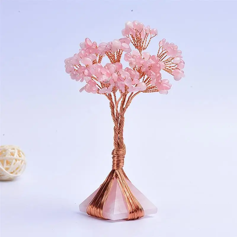 

1Pcs Natural Rose Quartz Crystal Pyramid Pink Stone Specimen Lucky Tree Home Office Decoration For Wealth Luck Birthday Gift