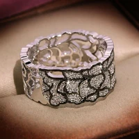 vintage women hollow floral cubic zirconia finger ring bridal party jewelry