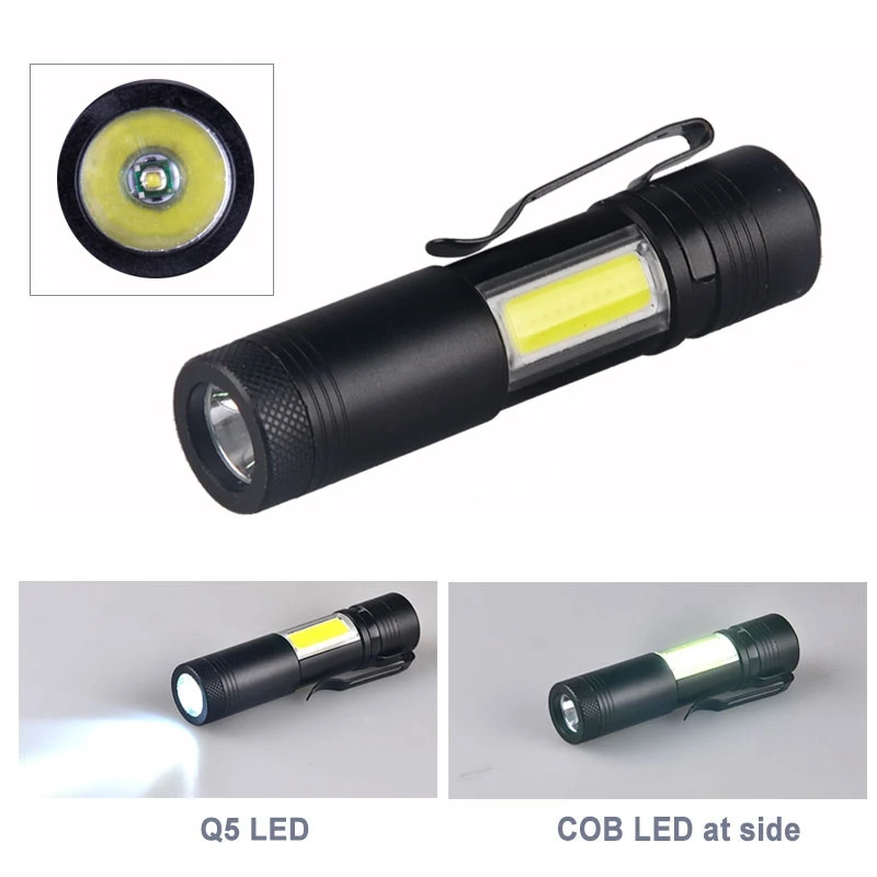 

GM Portable Q5 COB LED Light Powerful 3W Mini LED Flashlight 4-Mode Hard Light Torch With Clip For Camping Hunting Reading