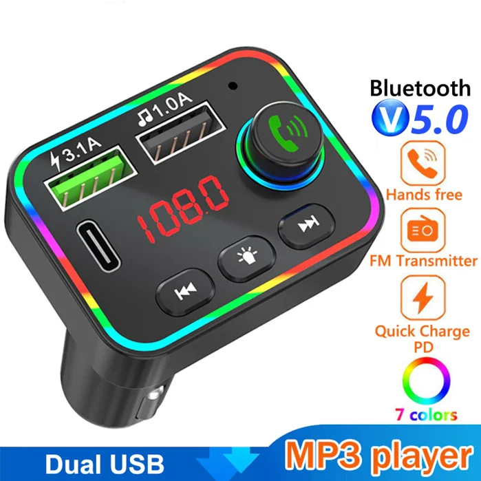 

Bluetooth 5,0 Автомобильный FM-передатчик, mp3-плеер, беспроводной автомобильный комплект громкой связи, адаптер приемника с PD USB зарядным устройств...