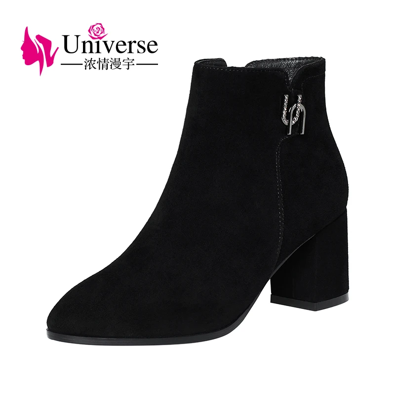 

Universe K221 Women Genuine Leather Shoes Sheep Suede Custom Fashion Design Ankle Boots High Heels