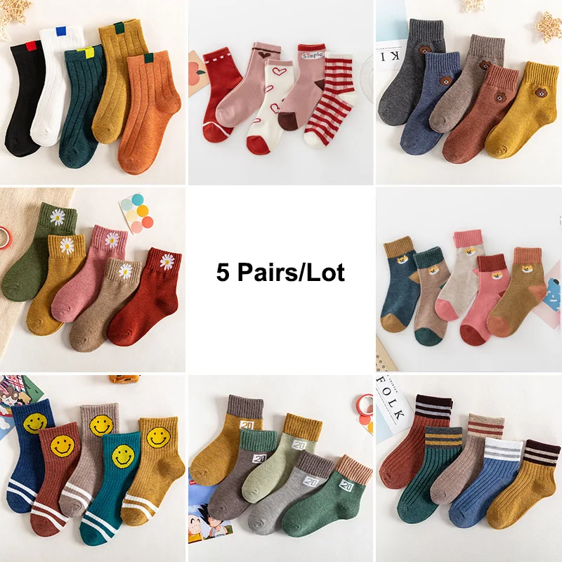 Calcetines gruesos de algod&oacute;n con dibujos animados para ni&ntilde;o feliz, para oto&ntilde;o e invierno, 5 pares, calcetines de ni&ntilde;as beb&eacute; de 1 a 12 a&ntilde;os calcetines deportivos ni&ntilde;os pack calcetines cortos ni&ntilde;os calcetines bebe 12 me-2