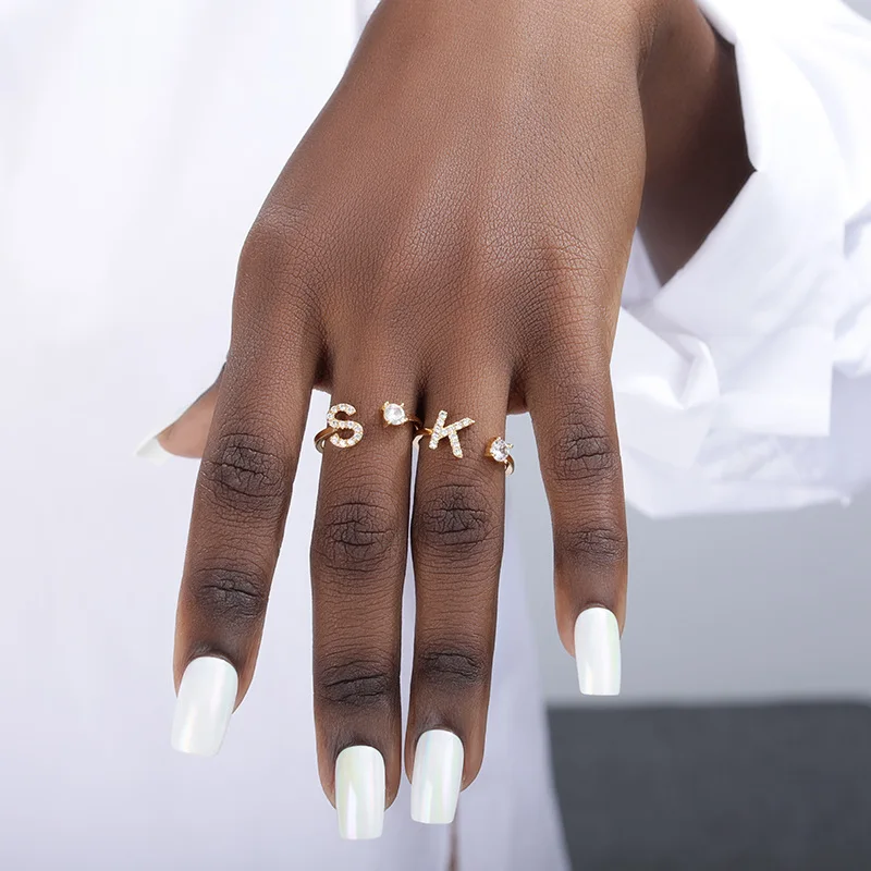 

New Style Ladies Rings European American Fashion 26 English Letters Ring Ladies Open Adjustable Ring 2021 Female Ring Jewelry