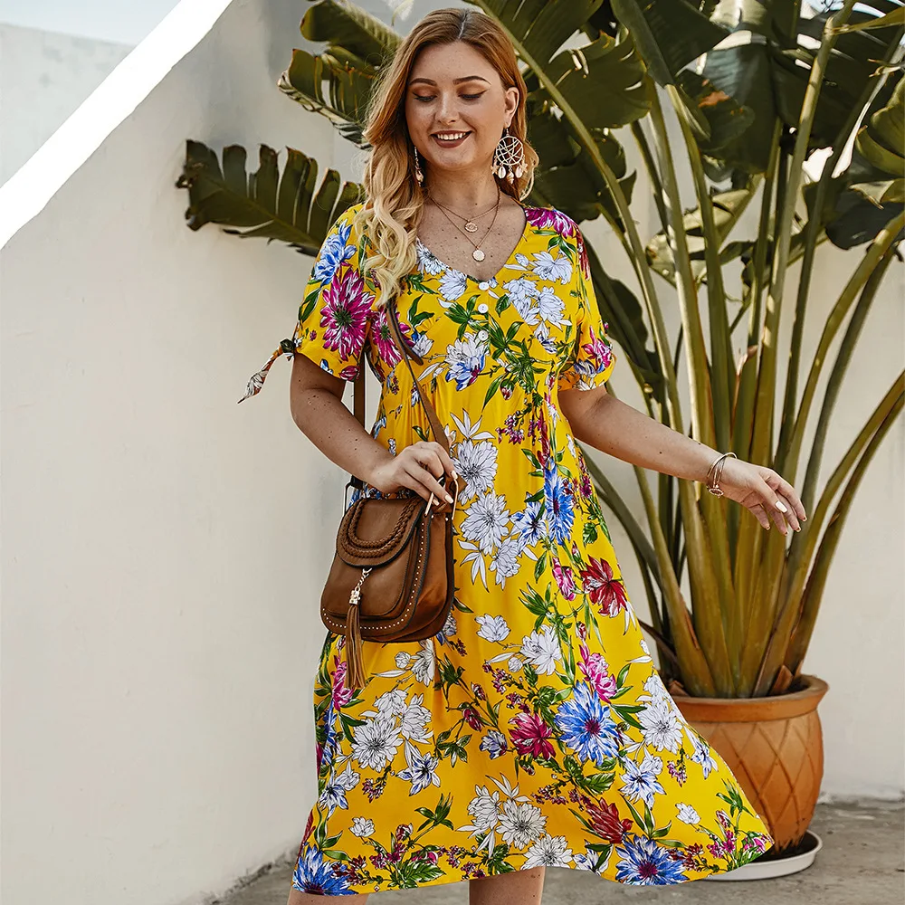 2021 летнее платье размера плюс для женщин с коротким рукавом Повседневная одежда