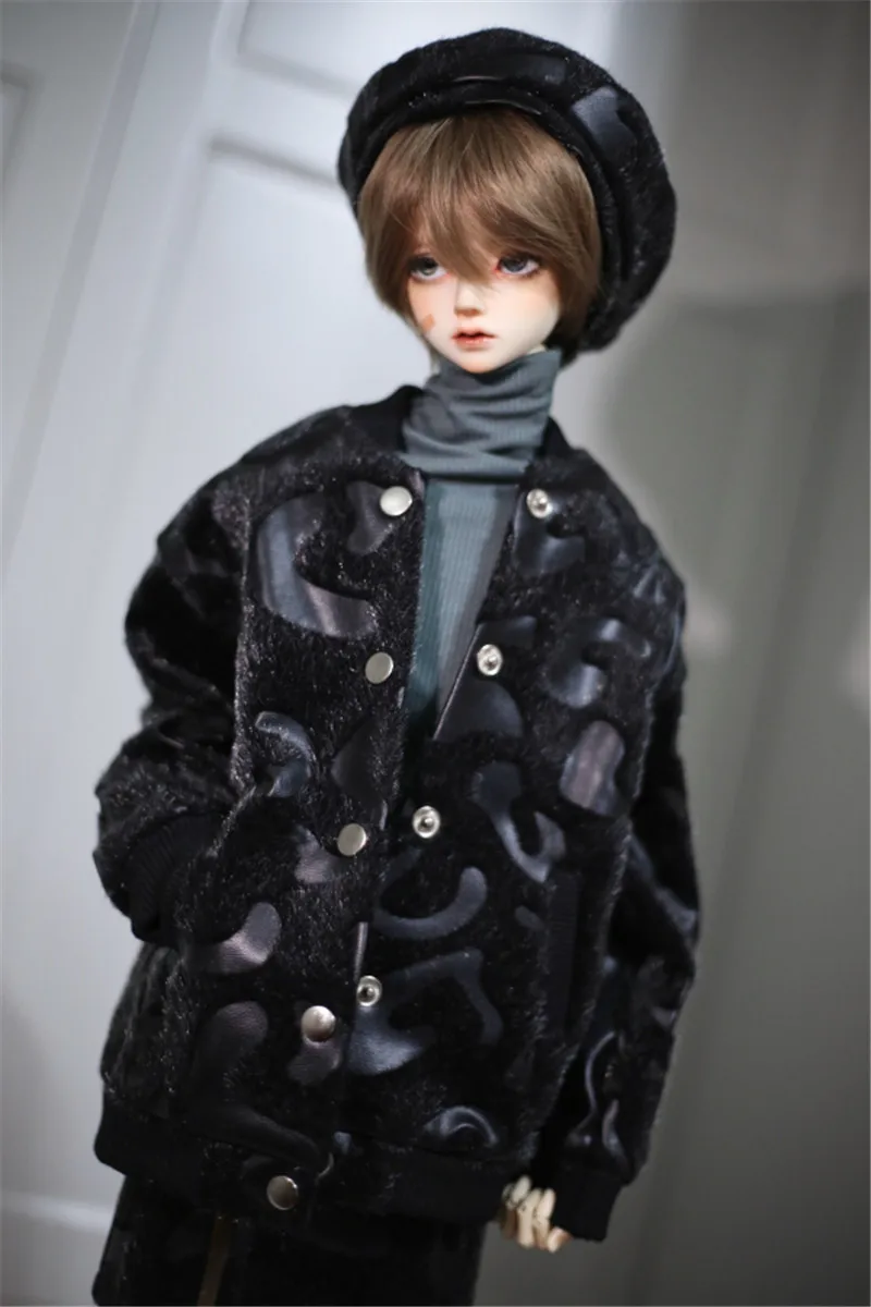 

Одежда для куклы BJD, подходит для 1/3, 1/4, размер дяди, черная меховая бейсбольная рубашка из пятнистого меха, аксессуары для кукол