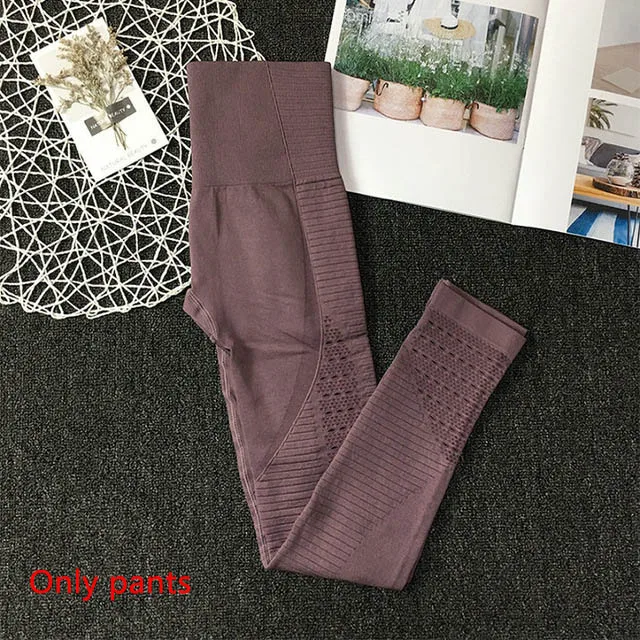 Brown pants Энергетический бесшовный Набор для йоги Женская одежда для фитнеса спортивная женская спортивная одежда леггинсы для спортзала сексуальный спортивный бюстгальтер 2 шт. спортивные костюмы - Цвет: Brown pants