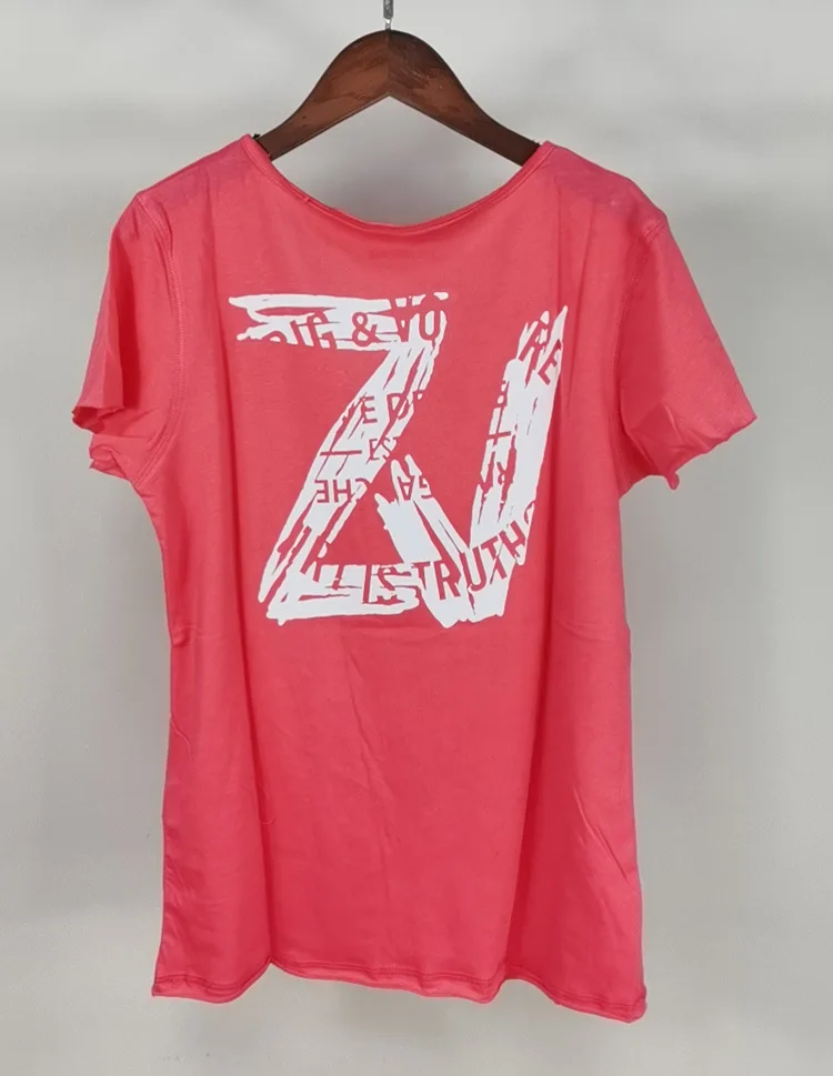 

Back letter print women t-shirt u-neck cotton tee casual wild slim lady t-shirt