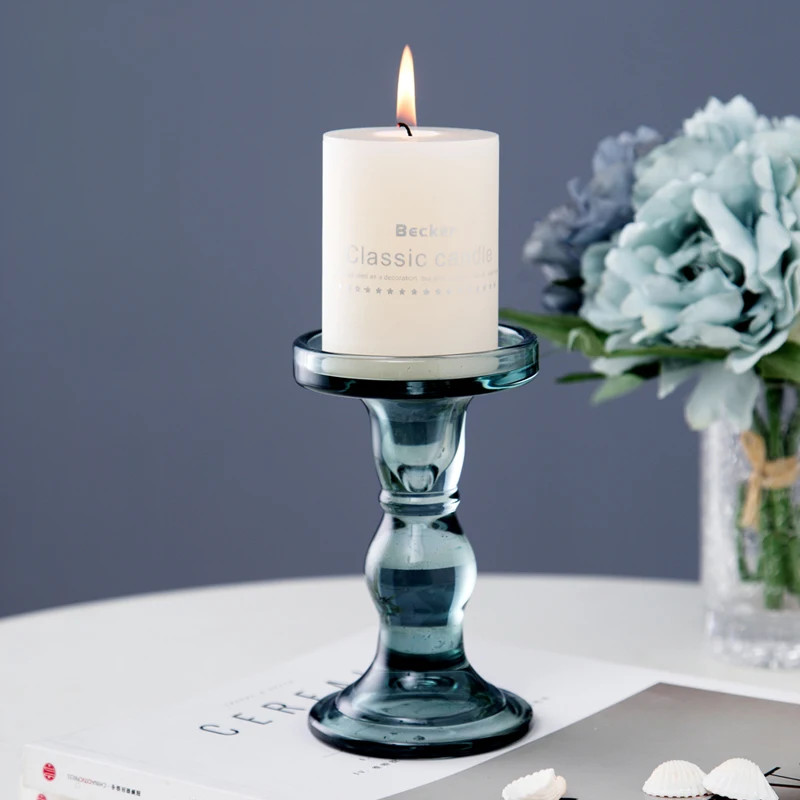 

Nordic Modern Candle Holder Blue Glass Small Geometric Candle Holder European Style Candeleros Wedding Decoration Table WB50ZT