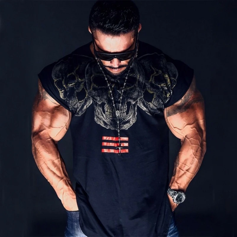 

2021 summer new men's round neck T-shirt Slim running short-sleeved casual skull print t-shirt men's sports and leisure