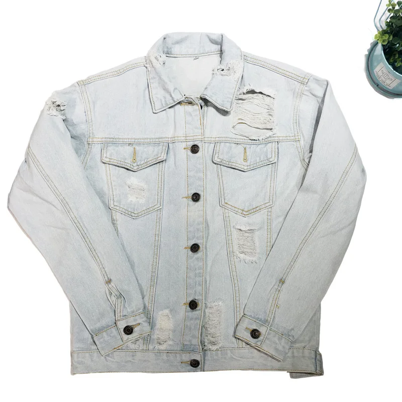 

Autumn and Winter 2021 Solid Color Holed Loose Fashion Street Women's Denim Jacket