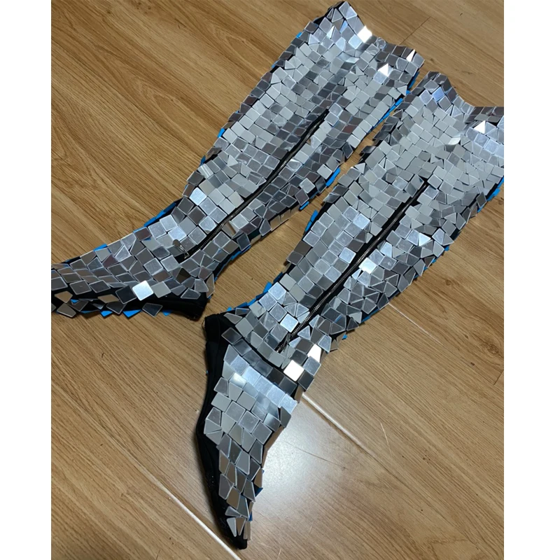 Новинка женская обувь с зеркалом костюм для выступления на сцене Сапоги выше