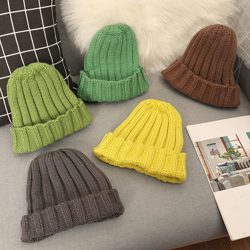 

Новинка 2021, шапки карамельных цветов, Женские однотонные вязаные зимние теплые шапки, простые женские шерстяные вязаные Повседневные шапки...