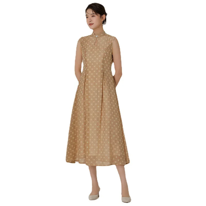 

Discount 2021 spring new flocking waist vest skirt Chinese style design floral dress