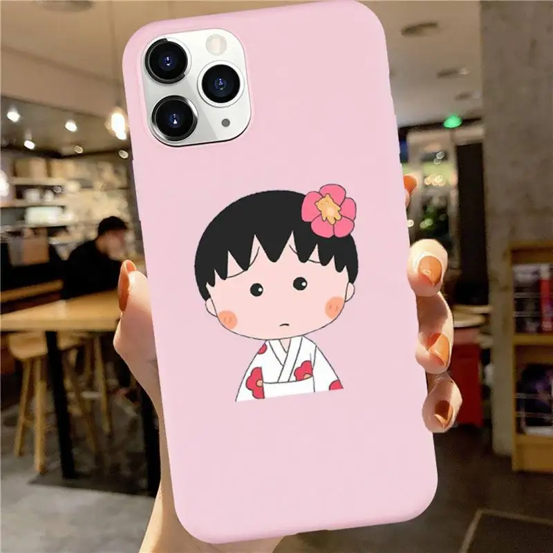 

Chibi Maruko Phone Case Pink Candy Color for iPhone 6 7 8 11 12 s mini pro X XS XR MAX Plus
