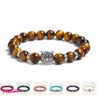 natural stone bracelet multicolor material high quality 8mm round beads elasticity silver color owl crystal jewelry wk307