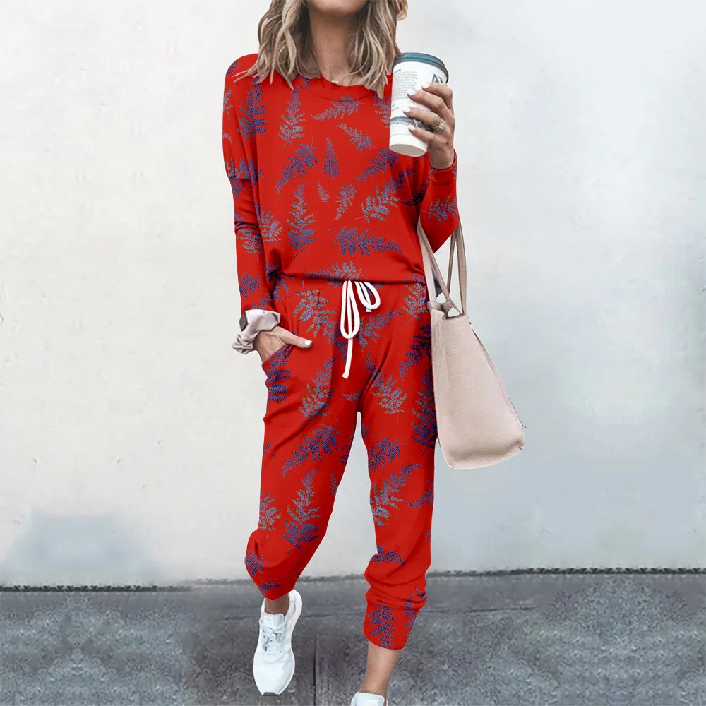 

2 Piece Set For Women 3D Print Loose Comfortable Simple Style Solid Sleeve Casual Suit Clothes 2021 Top Tracksuit Spring Autumn