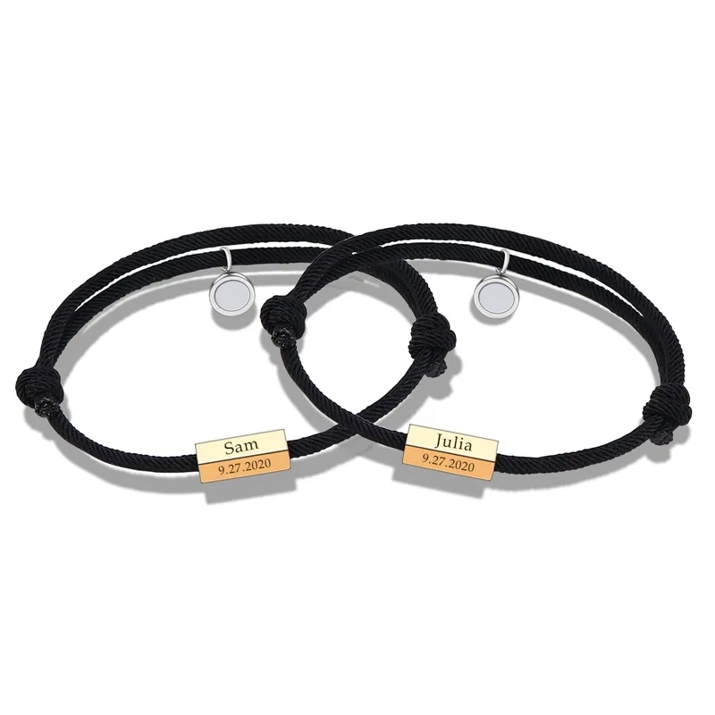 

1pair 2pcs Customized name bracelet couple The Pledge of Eternal Love Magnet Attracts Each Other Titanium steel lover Bracelet