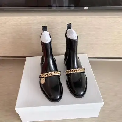 

2021 New Autumn and Winter Chain Motorcycle Boots Black Martin Genuine Leather Thick Heel with British Women's Chelsea Boots