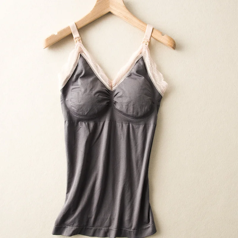 Lace Gray Одежда для беременных; топ для кормления; майка без рукавов; одежда для грудного вскармливания; Беспроводная майка для беременных женщин; майка для кормления - Цвет: Lace Gray