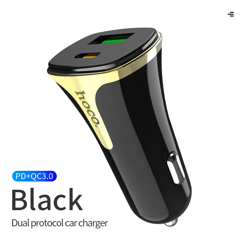 black Автомобильное зарядное устройство HOCO PD QC 3,0 USB зарядное устройство для samsung S8 S9 S10 Xiaomi Mi9 huawei USB Автомобильное зарядное устройство 18 Вт 3A адаптер - Тип штекера: black