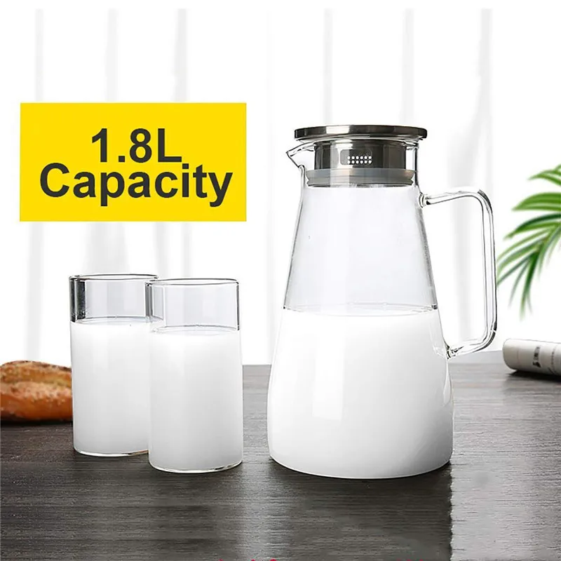 

Прозрачный стеклянный кухонный кувшин на 1,8 л, термостойкий взрывозащищенный прозрачный контейнер для графина