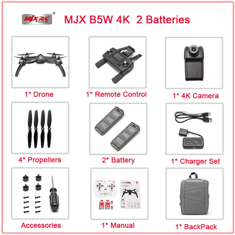 Профессиональный бесщеточный двигатель gps Дрон MJX B5W Дроны с камерой HD 4K 5G wifi FPV камера RC Helicopte Квадрокоптер 20 минут полета - Цвет: 4K-1B-Bag