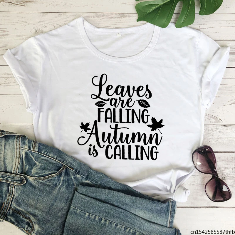 

Leaves Are Falling Autumn Is Calling T-shirt Cute Women Thanksgiving Holiday Gift Tshirt Trendy Graphic Fall Unisex Tees Tops