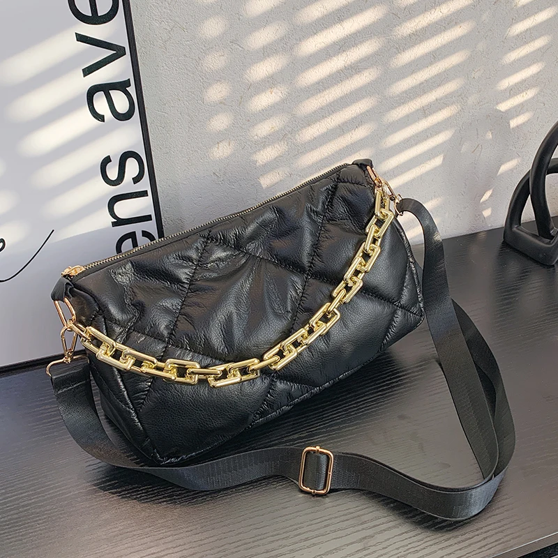 

Designer Thick Chain Women Handbags luxury Brand Shoulder Crossbody Bag Solid Color Leathe Ladies Tote Sac Women's Messenger Bag