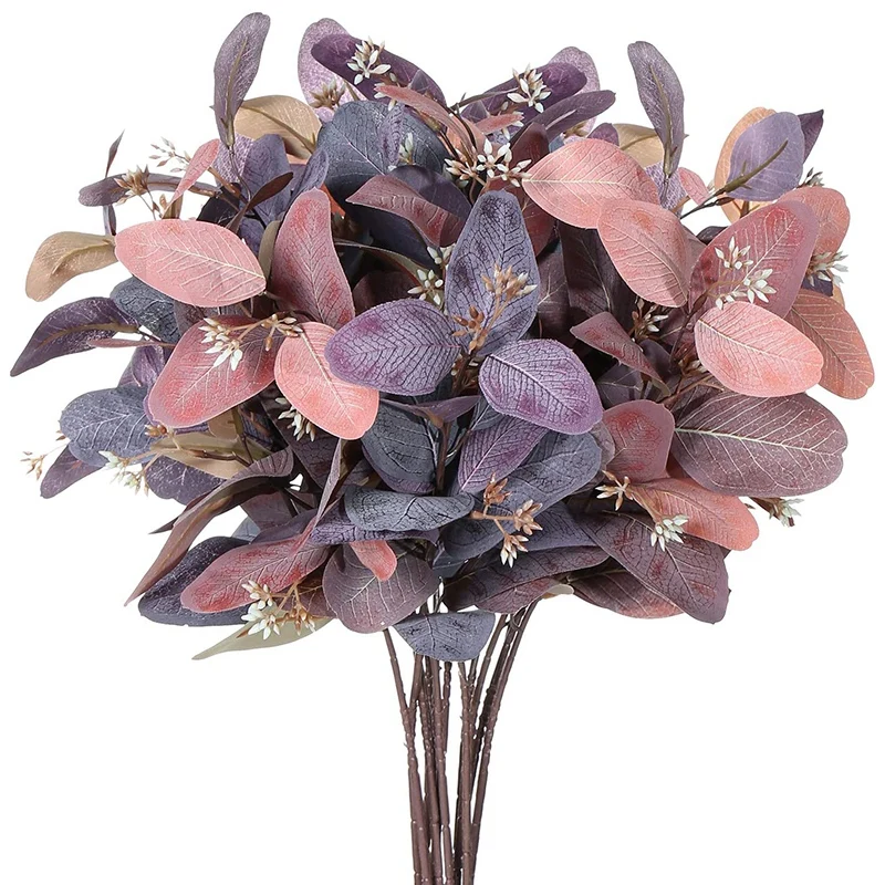 

Стебли эвкалипта 8 шт., шелковые севшие зеленые листья, настоящие контактные листья, искусственные веточки эвкалипта для свадьбы