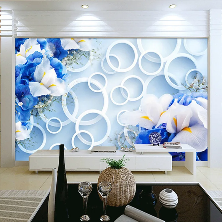 Фон для телевизора 3D цветочные обои нетканые роспись гостиной большая синяя