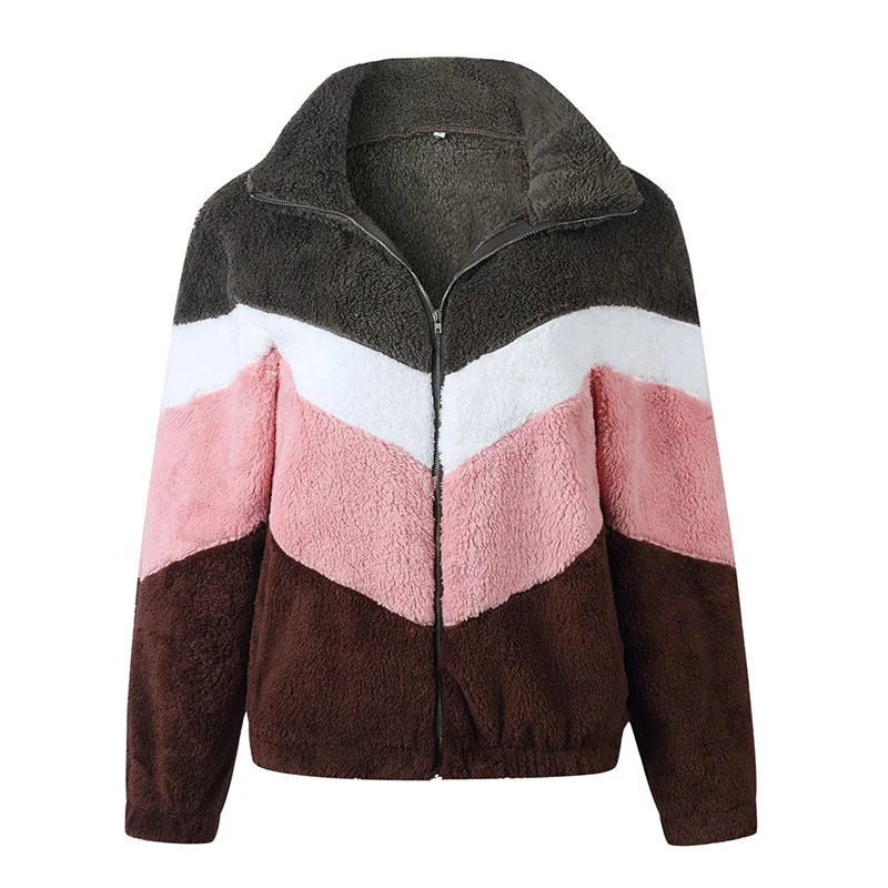 Nadafair PinkBlack лоскутное повседневное плюшевое пальто для женщин плюшевая зимняя куртка из искусственного меха пальто женское пушистое пальто