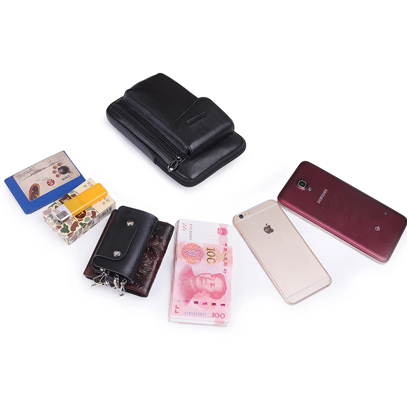 Мужской кошелек из натуральной кожи поясная сумка с крючком повседневный чехол