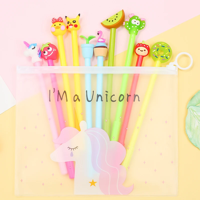 10Pcs Mixed Kawai Stitch Alpaca Unicorn Pokemon Gel Pen Cute Cat Spirited Away Pink Panther Flamingo Anime Hero Bts School Thing |
