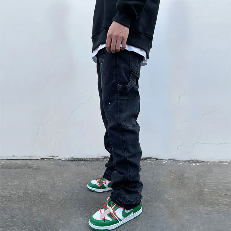 European American Street Style Fashion Men Jeans Painted Designer Loose Fit Casual Wide Leg Denim Pants Hip Hop Splash Jeans Men