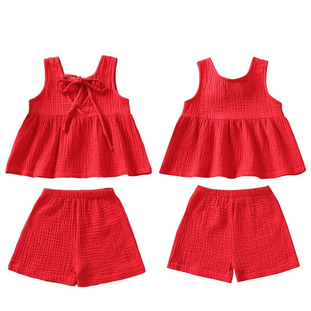 

Летняя повседневная одежда без рукавов, Детский комплект из жилета и шортов для девочек, праздничный повседневный комплект из топа