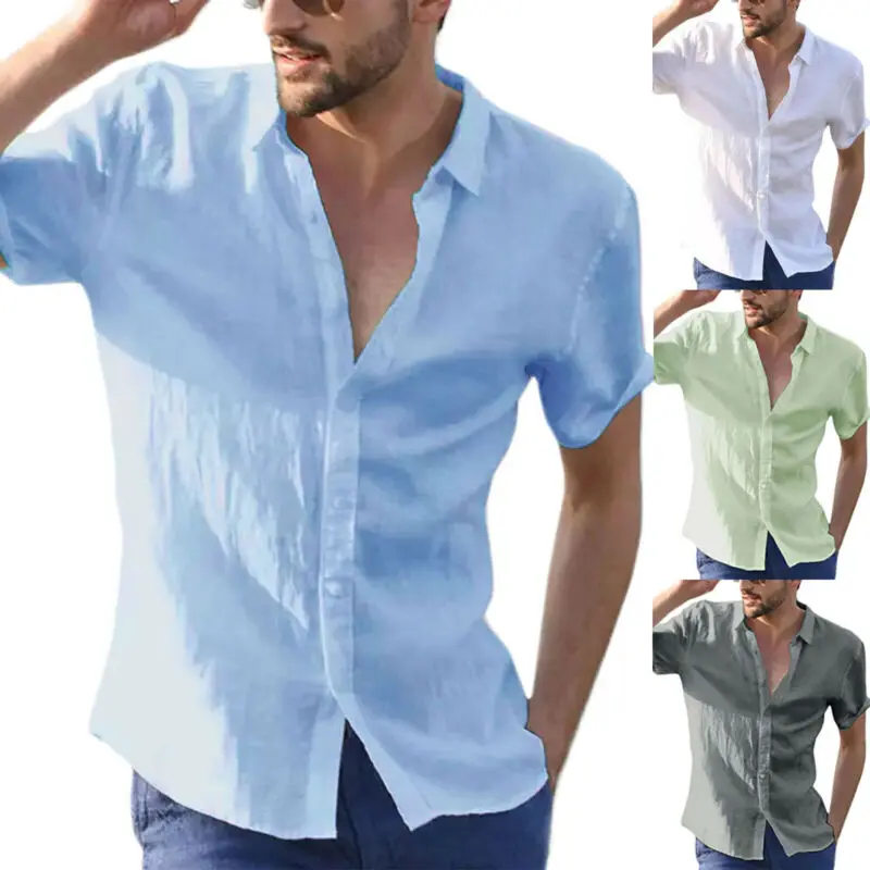 

Mens Short Sleeve Buttons Shirts Tops Casual Summer Holiday Blouse T-shirt Tee