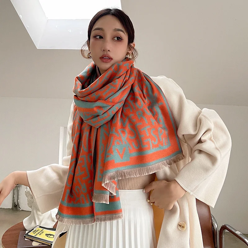 New Brand Letter Thick Cashmere Scarf Shawl Women Luxury Pashmina Warm Blanket Neckerchief Foulard Bufanda Decorate Stoles 2021 | Дом и сад
