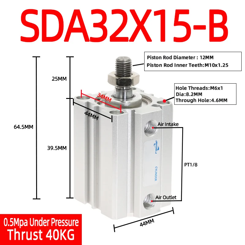 

Внешняя резьба для пневматического цилиндра, компактная пневматическая резьба airtac типа 32 мм, с отверстием до 5, 10, 15, 20, 25, 30, 40, 45, 50 мм, со штрих