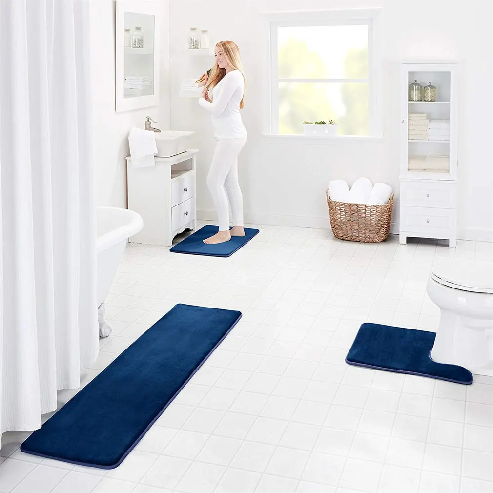 Home Bath Mat Non-slip Bathroom Carpet Soft Coral Fleece Memory Foam Rug Kitchen Toilet Floor Decor Washable 6 colors | Дом и сад