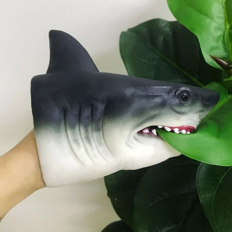 

Realistic Shark Figures Hand Puppets Gloves Soft PVC Animal Dolphin Head Action Finger Model Toys