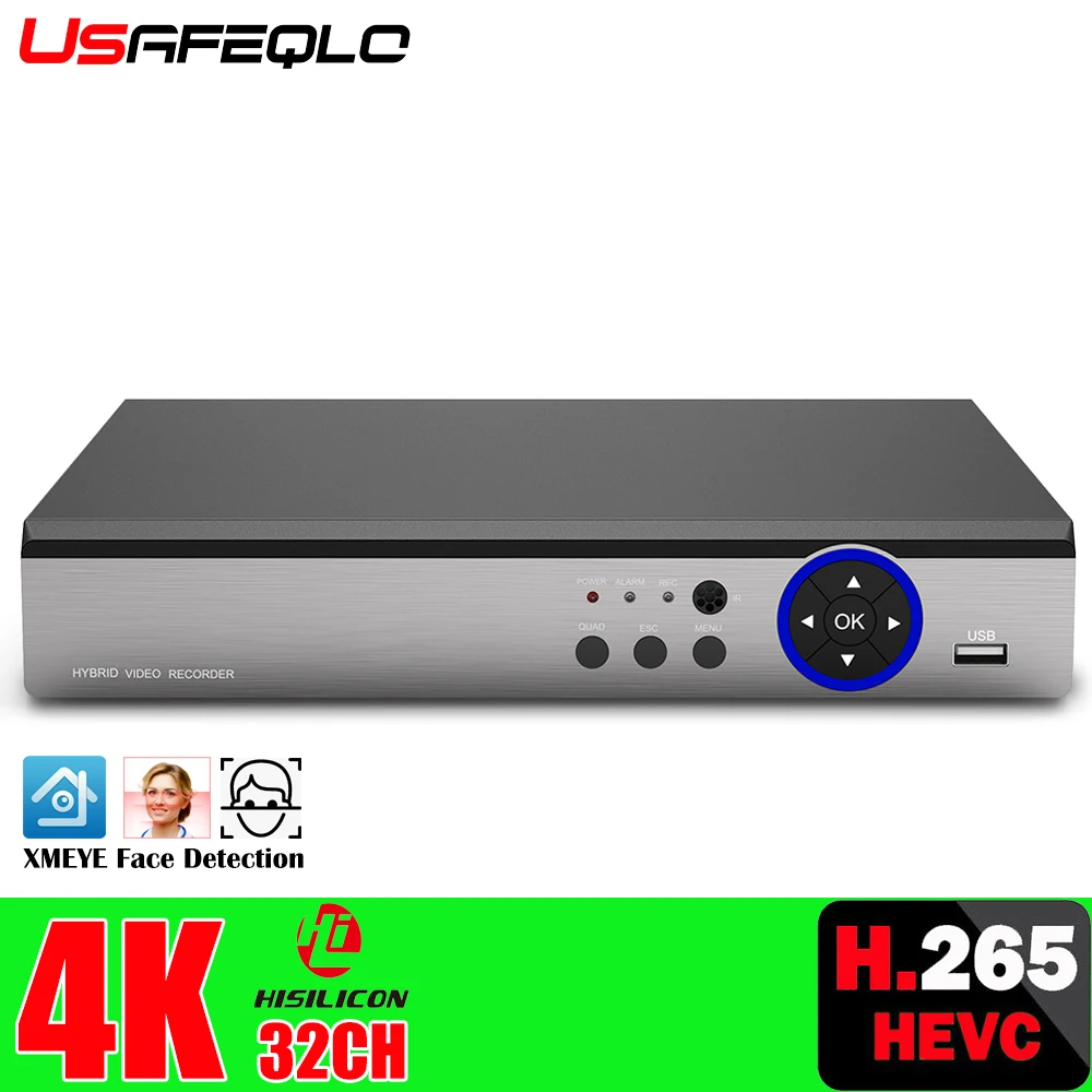 Металлический Чехол USAFEQLO 32CH детектор лица H.265 ++ NVR HDMI VGA 4K 5M CCTV для IP камеры систем